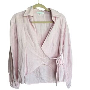 Love, Whit by Whitney Port Women's Pink Wrap Long Sleeve Top Light Weight Flaw